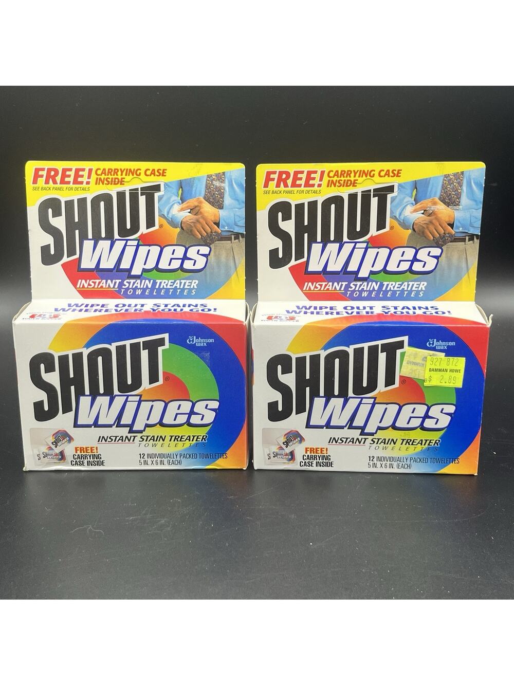 Set Of 2 Vintage 1998 Shout Wipes w/ Carrying Case 12 Ct US Youth Soccer Sponsor